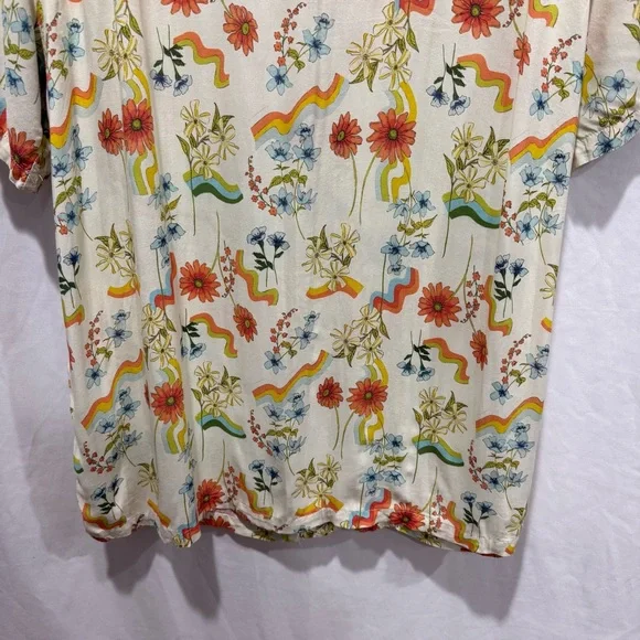 PacSun XL Retro Floral Button Shirt Hippie Pride Rave Festival Vacation Summer - Picture 9 of 12